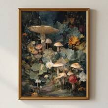 1 tấm tranh canvas in hình nấm, phong cách Dark Academia, Floral Cottagecore, có khung/không khung, thích hợp trang trí nhà hiện đại cho căn hộ, phòng khách, phòng ngủ. - A - Xem 2