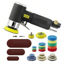 90 Degree Mini Air Orbital Sander 60 Piece Kit, Adjustable Speed Pneumatic Polisher With 1/2/3 Inch Sanding Buffing Discs, Compact Sanding Tool For Wood Craft Furniture Auto Repair - 預設 - 查看 8