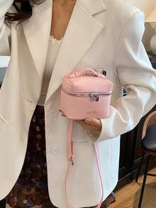 迷你荔枝纹理盒子包，少女手提包/斜挎包，柔软便携口红袋 - 粉色 - 查看 4