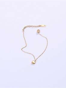 不锈钢防水不褪色可爱心形吊坠精致链条手链，适合女士日常佩戴 - 金色 - 查看 2