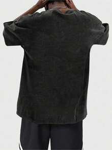 Plus Sizes M-5XL,Men's Retro Washed Black Loose T-Shirt, 230g Pure Cotton, Skull Print, Multifunctional Crew Neck Short-Sleeve Men's T-Shirt,  And Personalized Street Style, Spring And Summer Men's Fashion Top - 黑色 - 查看 2
