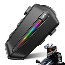 Motorcycle Bluetooth Headset With RGB Lights For Riders, Helmet Speakers With Dual Mics, IPX6/Hands Free Calling/Music/Noise Cancellation/Wake Up AI Assistance/Multipoint Connection, Compatible With All Helmets, Black-RGB Lights(No Intercom Function) - 黑色-RGB燈效(無對講功能) - 查看 11