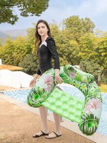 1个蓝色火烈鸟/枫叶图案充气U型成人漂浮椅，简易水上娱乐漂浮物，枫叶PVC充气漂浮物，带2个杯架的充气水上漂浮椅 - 均碼 - 查看 9