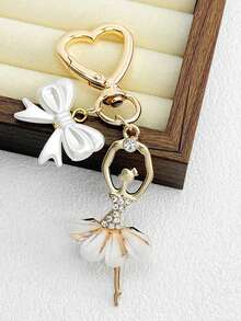 1pc Cute Heart-Shaped Cherry Keychain Pendant, Metal Double Heart Keychain, Girl Bag Charm - Multicolor - View 3