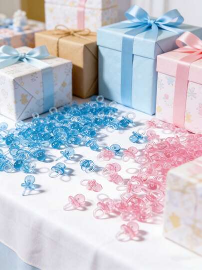 100/50个迷你奶嘴，适用于婴儿派对游戏，塑料奶嘴，婴儿派对装饰，可爱婴儿派对奶嘴，性别揭晓派对餐桌散落/寻找婴儿派对游戏道具（蓝色+粉色）