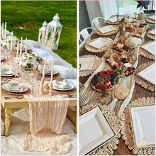1pc 10ft Cheesecloth Table Runner, Romantic Wedding Cheesecloth Decor, Bridal Shower Engagement Party Decoration - Beige - View 4
