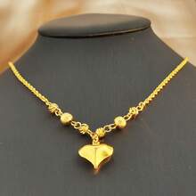 浪漫24K镀金铜Y字形爱心项链，优雅光滑的爱心吊坠项链，斋月情人节派对礼物 - 金黃色 - 查看 1