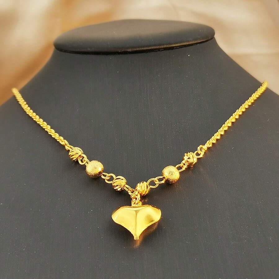 浪漫24K镀金铜Y字形爱心项链，优雅光滑的爱心吊坠项链，斋月情人节派对礼物 - 金黃色 - 查看 1