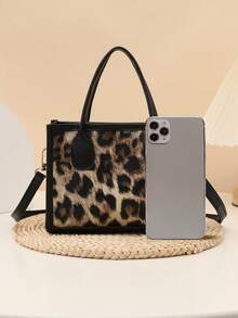 Niche Design Fashionable Women's Handbag, Leopard Print Shoulder Bag, Casual Crossbody Tote - Multicolor - View 5
