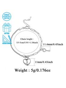 925 Silver Fashion Key Lock Bracelet, Minimalist Sweet Heart-Shaped Lock Design, Suitable For Daily Wear, Parties, Vacations, Also Can Be Given As A Gift To Friends And Family - Silver - View 2