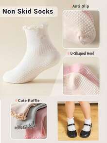 5 Pairs/1 Pair Anti-Slip Silicone Ruffle Trim Princess Baby Socks, Suitable For Daily Wear Of 0-5 Years Old Babies - Multicolor - View 4