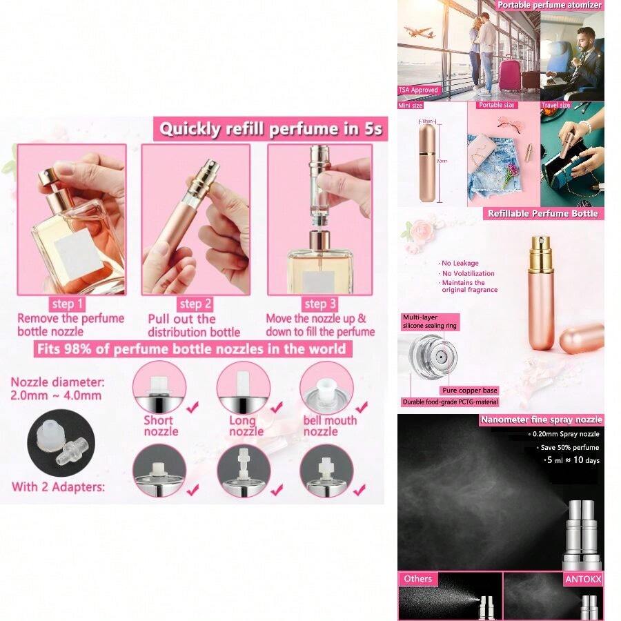 Travel Perfume Bottle Refillable Atomizer - 5ML Pocket Perfume Dispenser, Scent Pump Case, Leakproof Portable Perfume Sprayer For Women And Men (Gold-1) - 金牌-1 - 查看 1