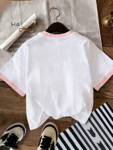 Camiseta de gimnasta con estampado gráfico, top de verano suave para adolescentes - Rosa - Ver 2