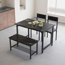 Set Of 4pcs Grey Dining Set Including Rectangular Dining Table Dining Chairs Dining Bench With MDF Top Metal Frame Storage Shelf For Dining Room Kitchen Living Room - Black Marble - View 9