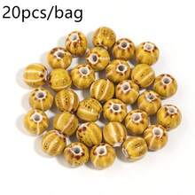 20 piezas/paquete Cuentas de cerámica con esmalte floral, cuentas de cerámica estilo vintage para hacer pulseras, collares, cadenas de teléfono DIY, patrón rayado de sandía de 12 mm - Cuentas de porcelana con esmalte de flores - Ver 7