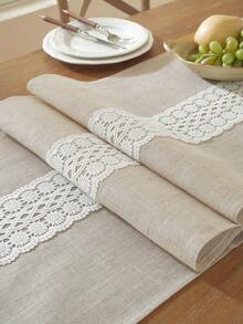 ABEST6522 Home&Living store Polyester Linen Blend Textured Table Runner, White Hollow Crochet Lace Patchwork, Vintage Woven Floral Lace Tablecloth, Farmhouse Style Dining Room Kitchen Wedding Party Decor Table Runner - Beige - View 16
