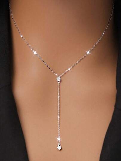 1 Peça Colar de Moda Feminina em Formato de Y, Colar de Zircônia Cúbica Sintética de Prata Esterlina S925, Design Minimalista e Elegante, Embalagem em Caixa de Presente, Adequado para Uso Diário, Férias, Dia dos Namorados, Aniversário, Dia das Mães