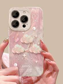 1个扎染羽毛月亮图案防震全包手机壳，兼容 11/12/13/14/15/16/17/Pro Max - 粉色 - 查看 1