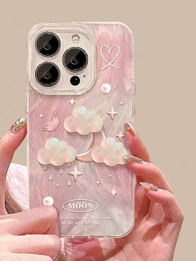 1个扎染羽毛月亮图案防震全包手机壳，兼容 11/12/13/14/15/16/17/Pro Max