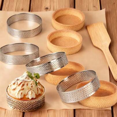 قالب فولاذي مقاوم للصدأ بشكل دائري للتارت مع ثقوب، مثالي لخبز الموس والتشيز كيك والحلويات الفرنسية، ضروري لأعياد الميلاد والتخرج وعيد الشكر DIY الخبز، هدية مثالية للهواة الخبز، آمن للغسالة الآلية والفرن