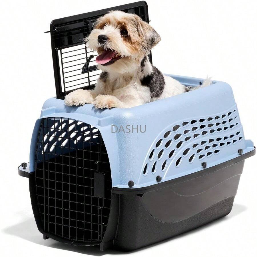 21231 Caseta de dos puertas para mascotas, Azul perla/ Marrón, 24.05" x 16.75" x 14.5" - Azul perla/ Marrón - Ver 1