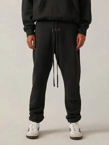 Essentials -Fear Of God SS22 Cuffed Sweatpants, Unisex High Waist Design, Loose Relaxed Silhouette, Premium Durable Cotton Blend, Elastic Waist With Drawstring, Vintage Washed Finish, Minimalist Streetwear, Comfortable Loungewear For Spring & Summer - DARK OATMEA - 查看 9