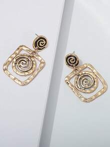 1 Pair Retro Bohemian Style Alloy Spiral Textured Dangle Earrings, Gift & Daily Wear For Women - Alloy Square Earrings - View 13