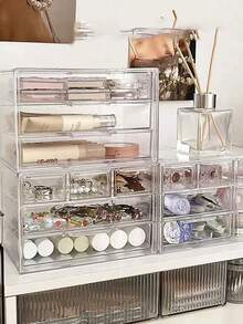 3/5/6 Compartment Transparent Dust-Proof Drawer Organizer Box, Suitable For Stationery, Jewelry And Cosmetics Storage - Multicoloured - View 2