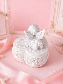 Elegante caja de joyería de resina con querubín en forma de corazón - Decoración con inspiración vintage para el tocador, dormitorio. Perfecta para guardar collares, aretes. Un encantador regalo para ella, que agrega una estética romántica a la decoración del hogar y la organización de joyas - Multicolor - Ver 6