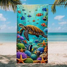 1pc Underwater World Sea Towel, Super Soft Microfiber Extra Large Beach Blanket, Super Absorbent Bath Towel, Suitable For Travel, Swimming Pool, Diving, Surfing, Yoga, Camping, Available In Multiple Sizes, Beach Accessories For Beach, Pool, Travel, Camping, Yoga - C - View 5