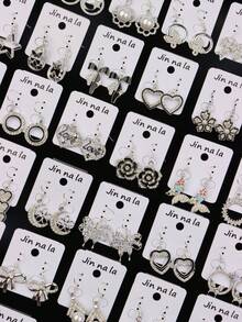 8对/套 精致时尚优雅迷人水钻水滴耳环 男女通用 蝴蝶花朵爱心星星几何形状 随机款式 浪漫约会求婚礼物 日常佩戴饰品 - 8對滴油水鑽掛墜耳環 - 查看 6