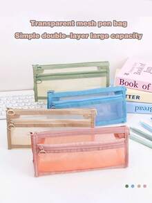 1 大容量学生文具简约优雅考试铅笔盒，带透明网状内衬，简约学生文具包，适合大学入学考试、学习办公用品、学校用品和返校季。 - 多色 - 查看 3