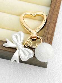 1pc Cute Heart-Shaped Cherry Keychain Pendant, Metal Double Heart Keychain, Girl Bag Charm - Multicolor - View 6