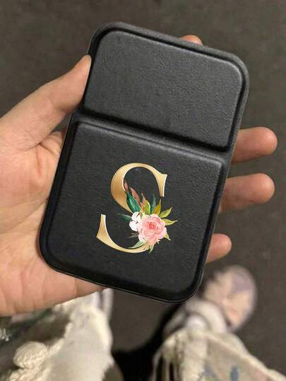 Portable Folding Makeup Mirror, Gold Letter Floral Pattern, Bohemian Style, Name A-Z Initials Makeup Mirror, Travel Mirror, Beauty Products, Desktop Makeup Mirror, Rectangular Desktop Portable Folding Mirror, Simple And Compact Makeup Mirror, Elegant Mirror Surface, Dustproof And Waterproof, Suitable For Outdoor Use