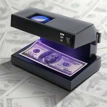Portable Desktop Counterfeit Bill Detector For Cash, Banknotes, And Notes - Checker Machine With UV And Watermark Detection Support And Magnifying Glass - Black - View 1