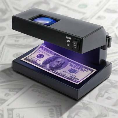 Detector de billetes falsos de escritorio portátil Billetes en efectivo Billetes de banco Notas Checker Machine Soporte Ultravioleta UV y Detección de marca de agua con lupa Probador de dinero