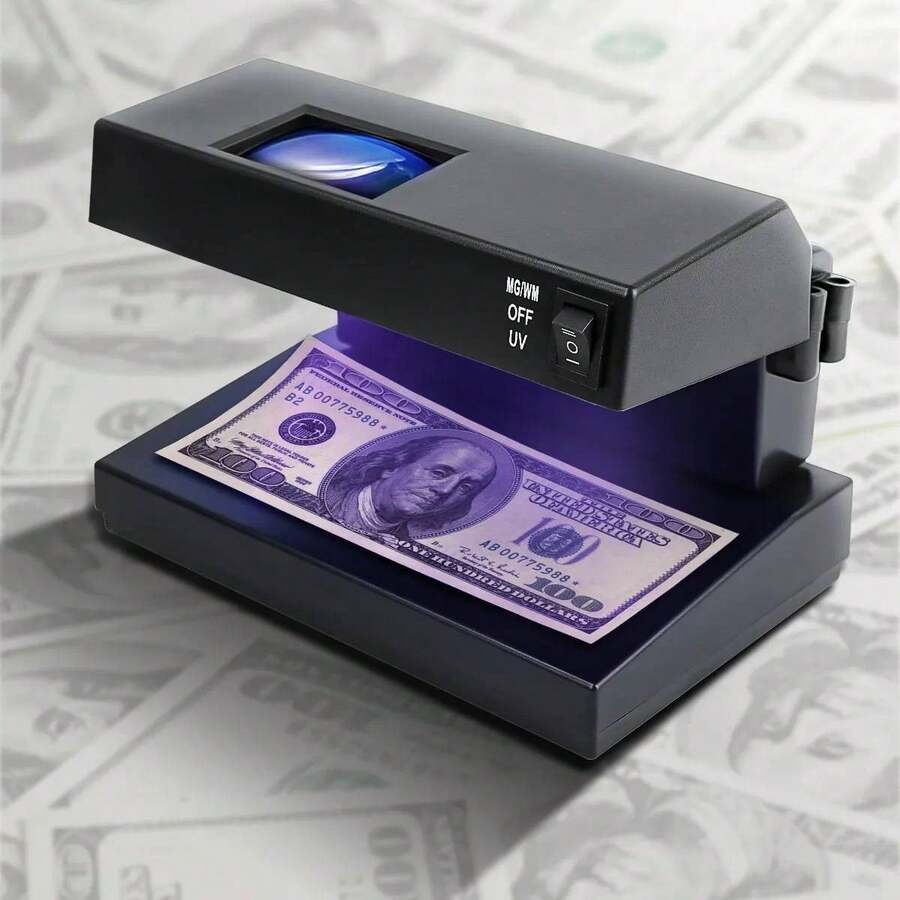Portable Desktop Counterfeit Bill Detector For Cash, Banknotes, And Notes - Checker Machine With UV And Watermark Detection Support And Magnifying Glass - Black - View 1