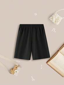 2pcs Set Youthful Girl Casual Simple Bow Decor Short Sleeve Top And Shorts Set, Summer Clothing - Black - View 6