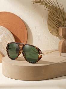 1 paire de lunettes aviateur avec monture écaille de tortue, monture écaille de tortue vintage avec branches en métal, verres vert olive, design à double pont, style aviateur rétro classique de luxe, convient pour un port quotidien, la conduite, les déplacements, les voyages, les cafés, les achats, les affaires, les loisirs, particulièrement adapté pour les femmes, de haute qualité et polyvalent. - Multicolore - Voir 1