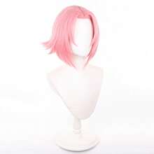 14Inches Short Straight Pink Sakura Wig Cosplay Synthetic Anime Halloween Party Heat Resistant Hair Wig - Pink - View 2
