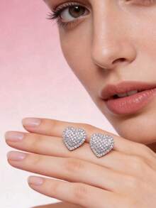 新款欧美风铜质微镶锆石心形耳钉，女士结婚周年纪念礼物 - 彩色 - 查看 13