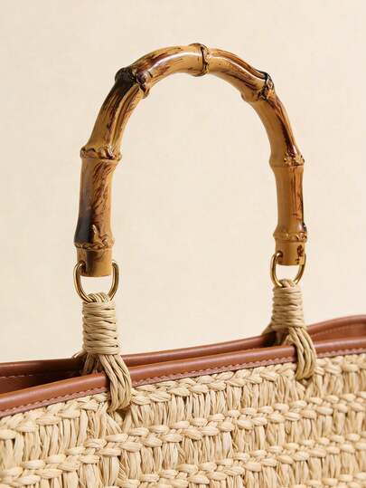 竹制包包提手替换件 仿竹树脂钱包提手带 可拆卸手提包提手 带金属环 复古风包包提手配件 DIY手工包草编包藤编包编织手提包沙滩包夏季手提包维修升级 女士工艺用品 轻便耐用 自然风格钱包提手替换件