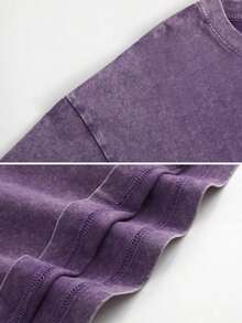 Retro Sun Face Skull Print, Men's T-Shirt, SUBLIM Band Style Free Theme Loose Short Sleeved Shirt Vintage Washed Cotton Short Sleeve T-Shirt Crew Neck Soft Casual Tee For Men Women - 紫色 01 - 查看 4