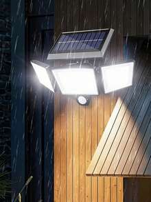 1pc 3-Head Solar Motion Sensor Lights, 180° Adjustable Outdoor LED Security Flood Light, Waterproof, Auto On/Off, For Yard, Garage, Patio, And Pathway - 黑色 - 查看 6