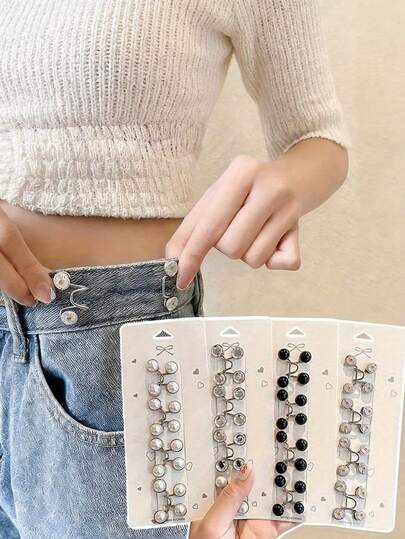 Adjustable Waist Belt Fastener, Adjustable Jeans Waist Belt Fastener Set, Durable Quick Waist Belt Adjuster, Fashion Metal Buckle For Women, Seamless Instant Fit Enhancer, Simple Design, Durable Connector, Jeans Crotch Waist Adjuster