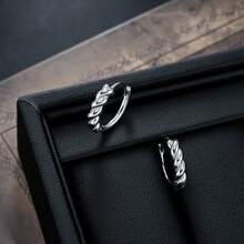 1对铜质男士日常通勤耳环，编织百搭设计圈形耳环 - 銀色 - 查看 3