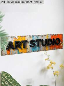 1 pieza Placa de aluminio con estilo vintage desgastado "ESTUDIO DE ARTE", decoración de pared estilo industrial 2D, regalo para trabajadores creativos, regalo para amantes del estilo vintage, decoración de oficina, hogar y estudio - Multicolor - Ver 2