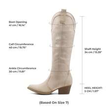 Womens Vintage Embroidered Western Boots Cowboy Knee High Boots Comfortable Pull On Side Zipper Chunky Heel Cowgirl  Retro Tall Boots - Màu be - Xem 6