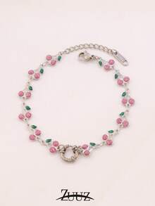 1pc Fashion Stainless Steel Bracelet Spring Buckle Bracelet For Women Jewelry Red Cherry Chain Bracelet For Daily Decoration Best Friend Gifts - Bracelet - View 16
