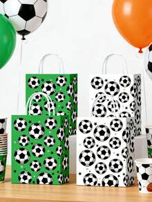 4 bolsas de regalo con temática de fútbol, diseño con patrón de fútbol, bolsas de regalo de papel con asas para fiestas de fútbol, fiestas de cumpleaños y otras ocasiones, decoraciones de fiesta perfectas - Talla única - Ver 6